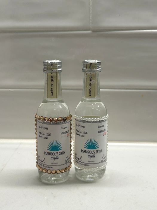 Personalized mini bottle party favors with rhinestones