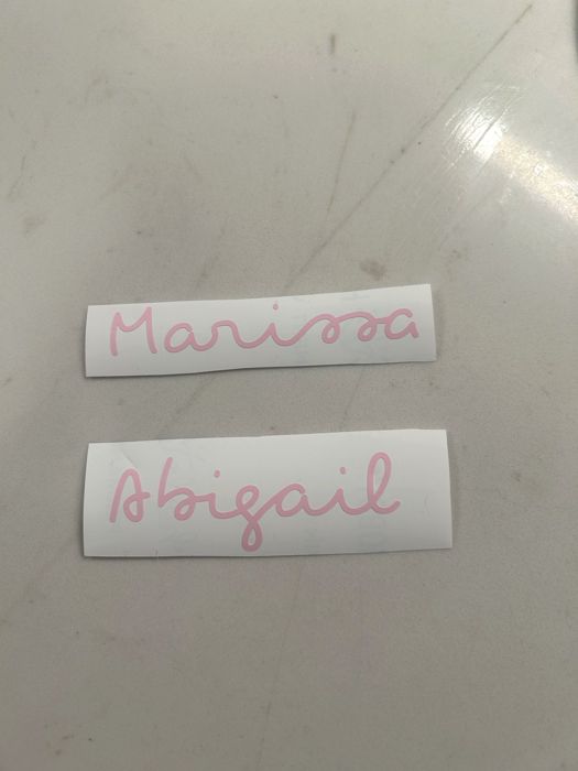 Pink cursive vinyl name decals