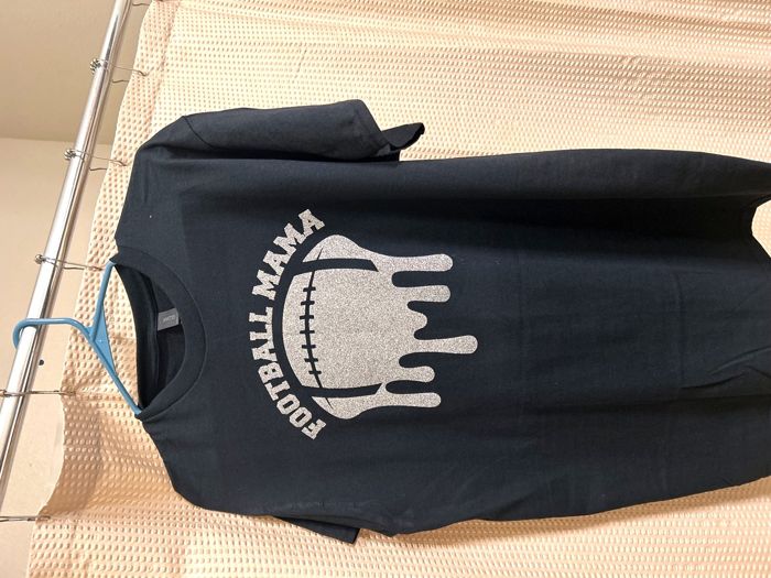 Black t-shirt with Football Mama in silver glitter