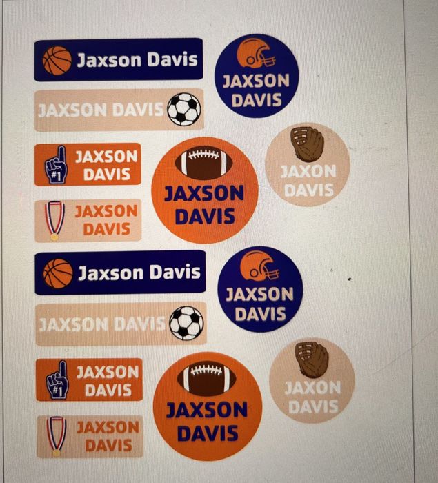 Personalized sports-themed name label set