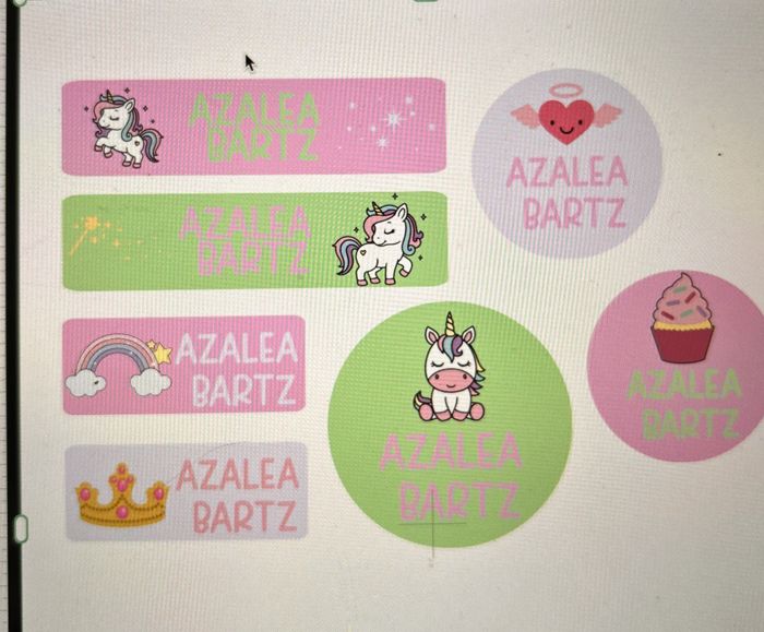 Personalized unicorn-themed name sticker set